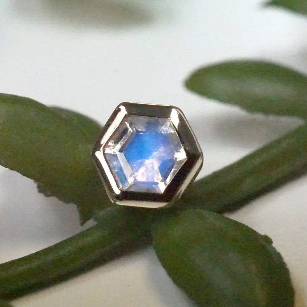 threadless: Bezel Set Hexagon End in Gold with Moonstone
