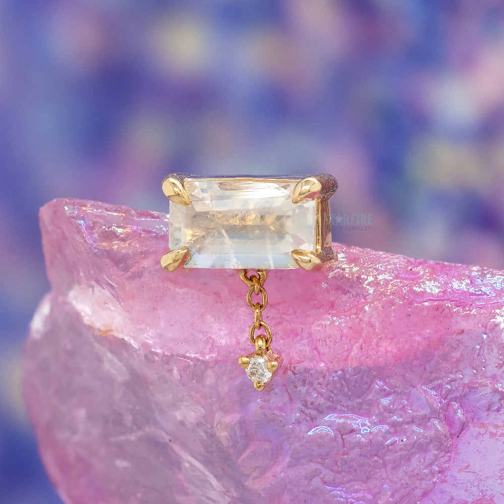 threadless: Emerald Cut Moonstone Chain End in Gold with Diamond