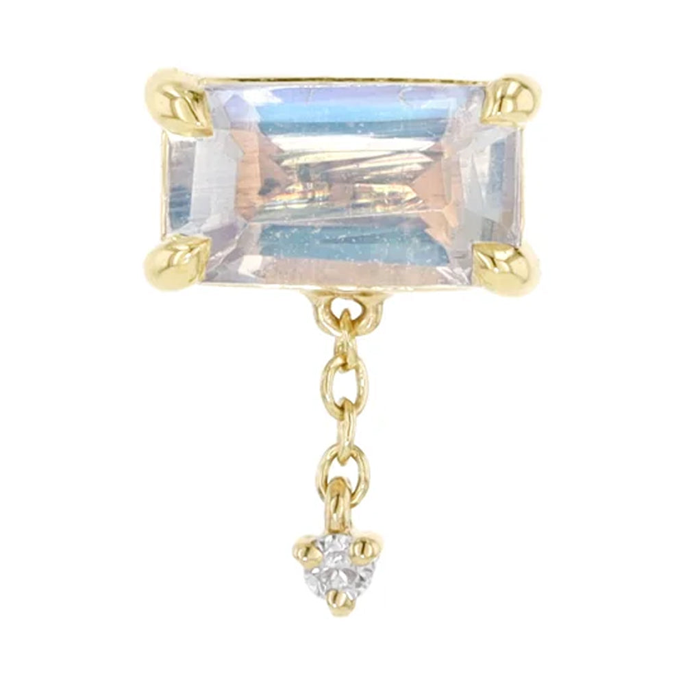 threadless: Emerald Cut Moonstone Chain End in Gold with Diamond