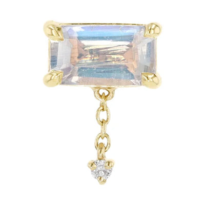 threadless: Emerald Cut Moonstone Chain End in Gold with Diamond