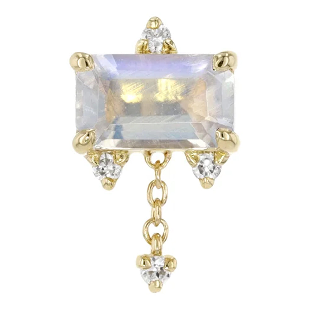 threadless: Emerald Cut Moonstone Chain End in Gold with Diamonds