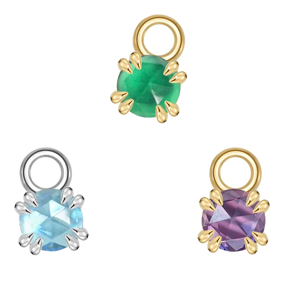 Rose Cut Genuine Gemstone Charm in Gold