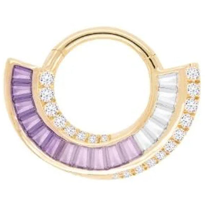 "Echelon" Hinge Ring / Clicker in Gold with Amethyst & CZ's