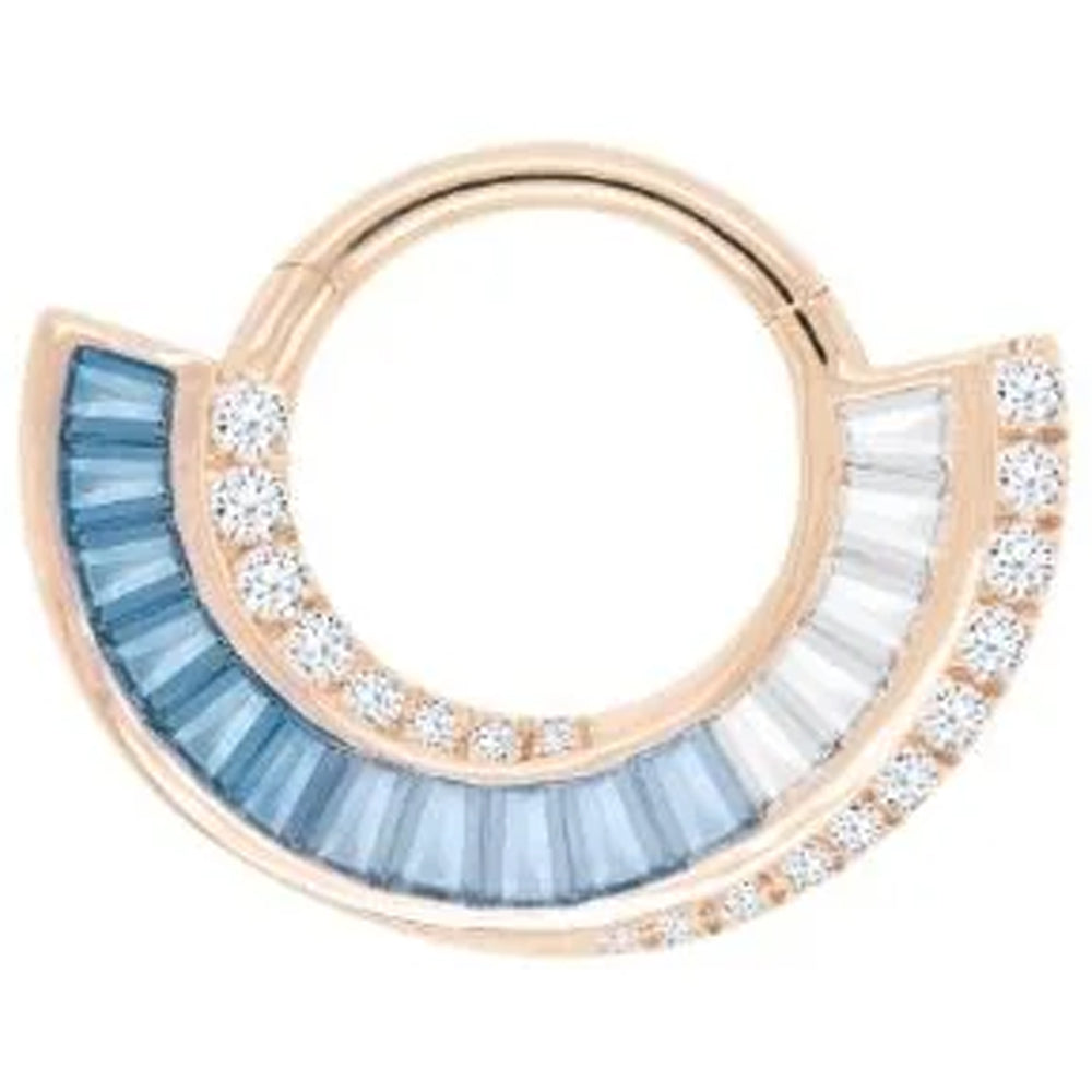 "Echelon" Hinge Ring / Clicker in Gold with London Blue Topaz & CZ's