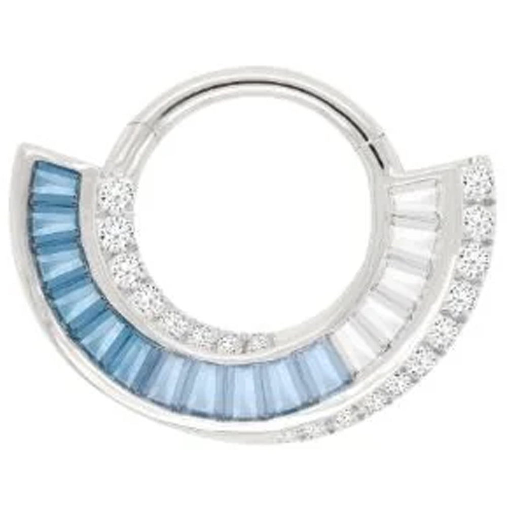 "Echelon" Hinge Ring / Clicker in Gold with London Blue Topaz & CZ's
