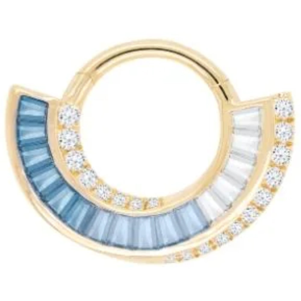 "Echelon" Hinge Ring / Clicker in Gold with London Blue Topaz & CZ's