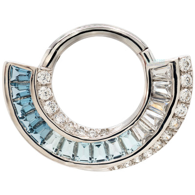 "Echelon" Hinge Ring / Clicker in Gold with London Blue Topaz & CZ's
