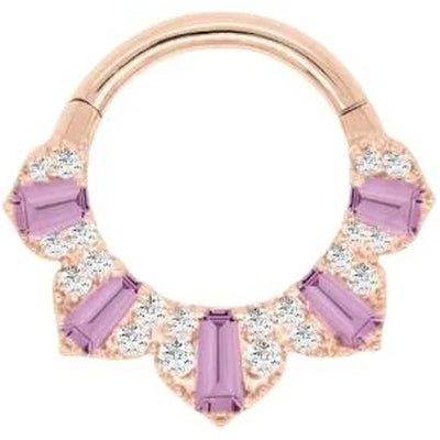 "Gilty Pleasure" Hinge Ring / Clicker in Gold with Amethyst & Diamonds