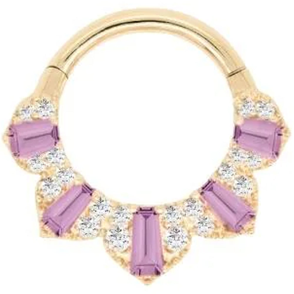 "Gilty Pleasure" Hinge Ring / Clicker in Gold with Amethyst & Diamonds