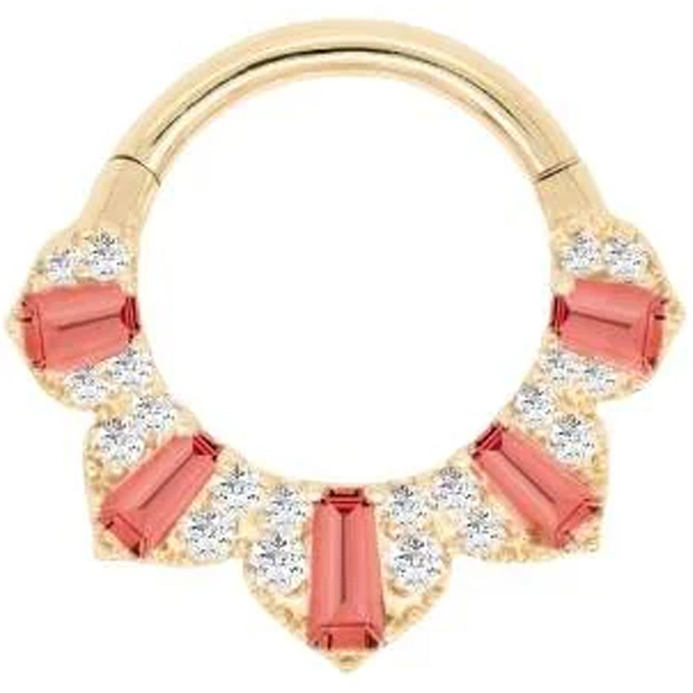 "Gilty Pleasure" Hinge Ring / Clicker in Gold with Garnet & Diamonds