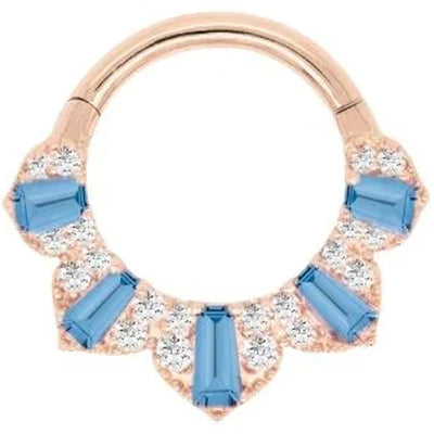 "Gilty Pleasure" Hinge Ring / Clicker in Gold with London Blue Topaz & Diamonds