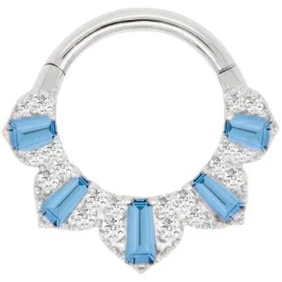 "Gilty Pleasure" Hinge Ring / Clicker in Gold with London Blue Topaz & Diamonds
