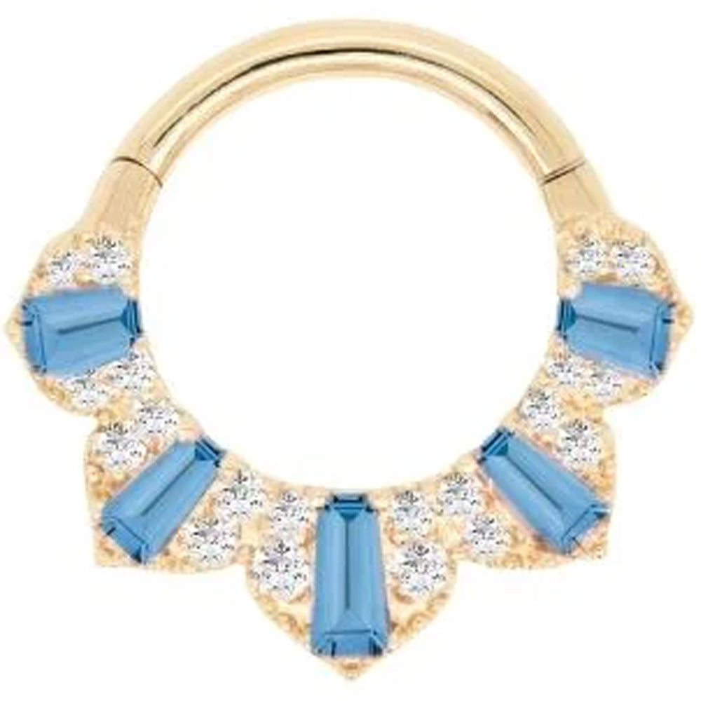 "Gilty Pleasure" Hinge Ring / Clicker in Gold with London Blue Topaz & Diamonds