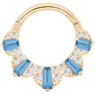 "Gilty Pleasure" Hinge Ring / Clicker in Gold with London Blue Topaz & Diamonds