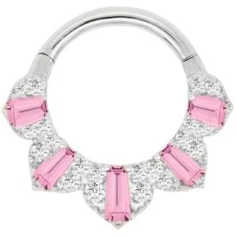 "Gilty Pleasure" Hinge Ring / Clicker in Gold with Pink Tourmaline & Diamonds