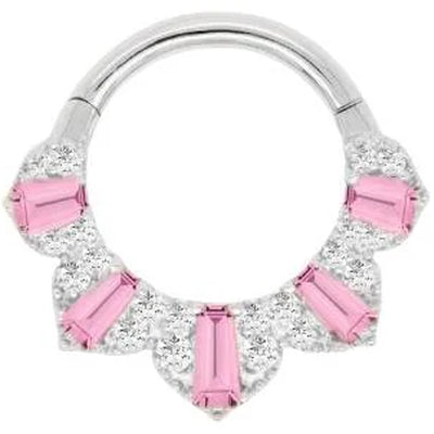 "Gilty Pleasure" Hinge Ring / Clicker in Gold with Pink Tourmaline & Diamonds