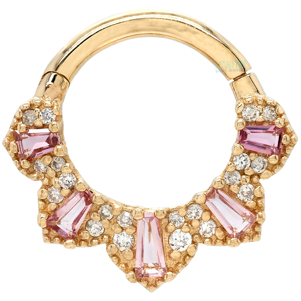 "Gilty Pleasure" Hinge Ring / Clicker in Gold with Pink Tourmaline & Diamonds