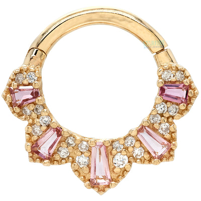 "Gilty Pleasure" Hinge Ring / Clicker in Gold with Pink Tourmaline & Diamonds
