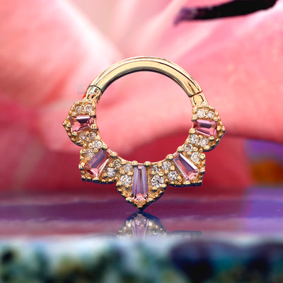 "Gilty Pleasure" Hinge Ring / Clicker in Gold with Pink Tourmaline & Diamonds