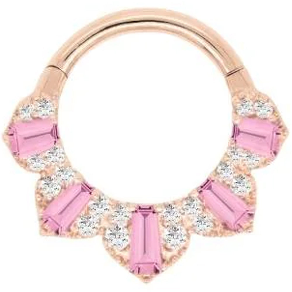 "Gilty Pleasure" Hinge Ring / Clicker in Gold with Pink Tourmaline & Diamonds