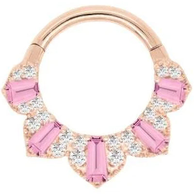 "Gilty Pleasure" Hinge Ring / Clicker in Gold with Pink Tourmaline & Diamonds