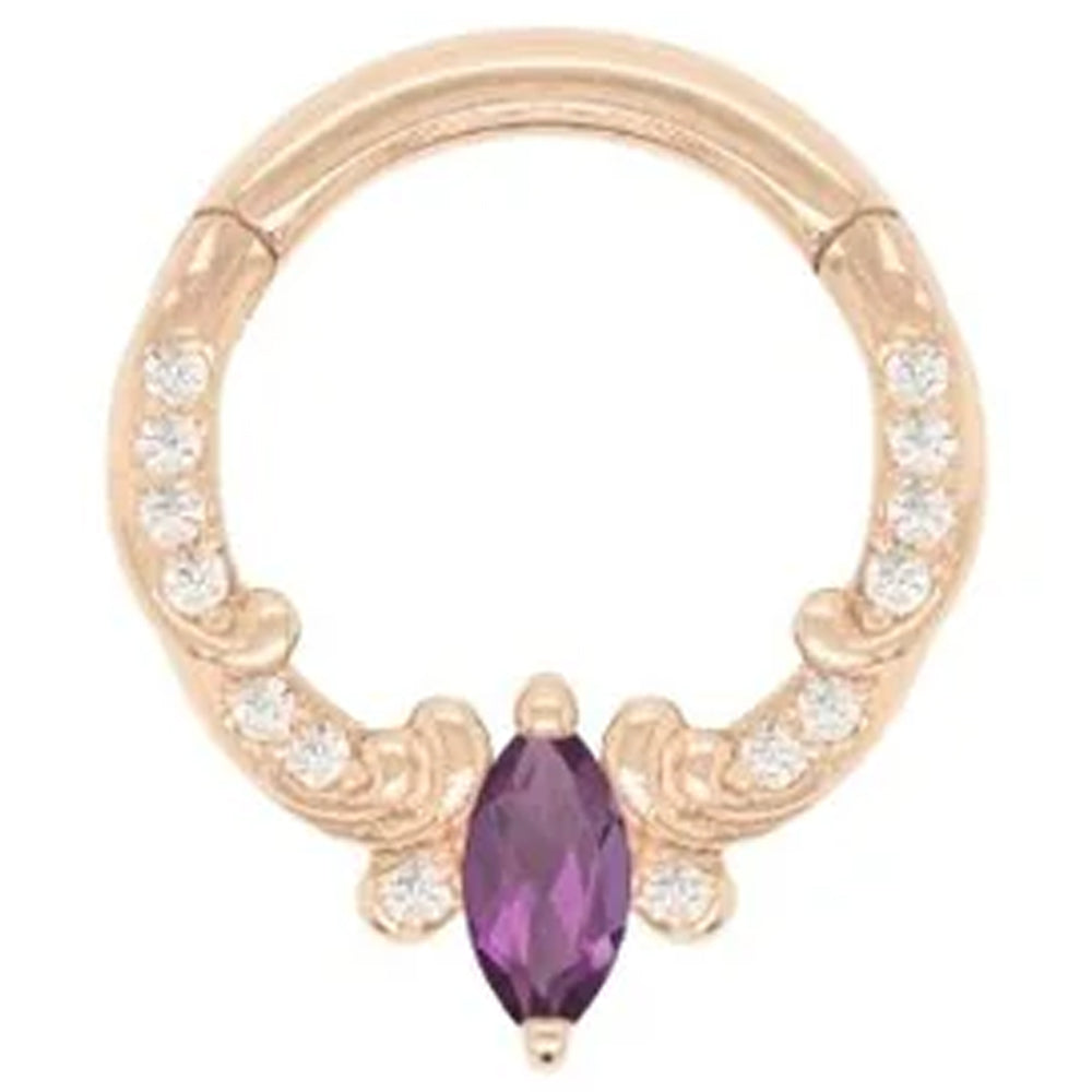 "Coterie" Hinge Ring / Clicker in Gold with Amethyst & CZ's