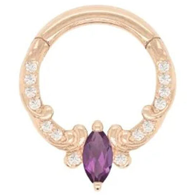"Coterie" Hinge Ring / Clicker in Gold with Amethyst & CZ's