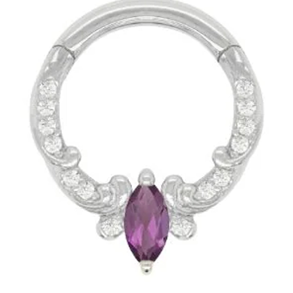 "Coterie" Hinge Ring / Clicker in Gold with Amethyst & CZ's