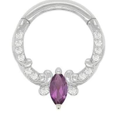 "Coterie" Hinge Ring / Clicker in Gold with Amethyst & CZ's