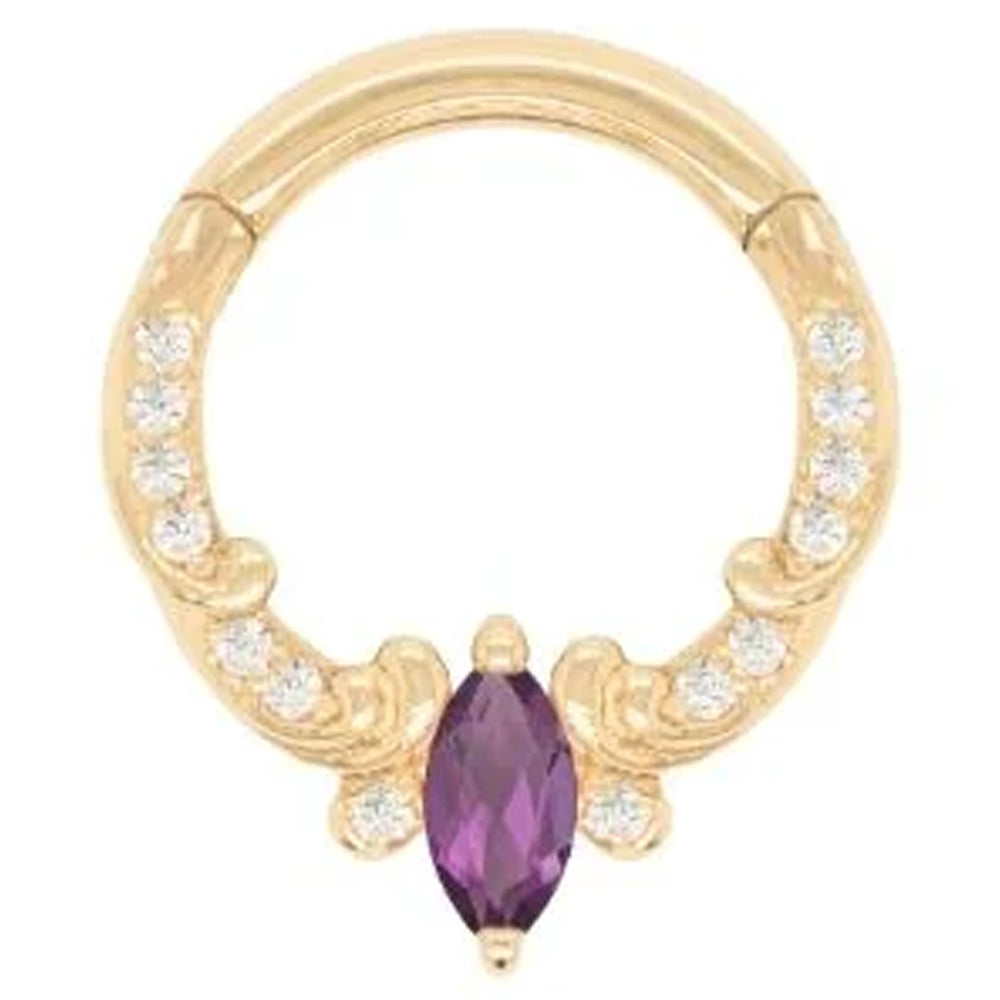 "Coterie" Hinge Ring / Clicker in Gold with Amethyst & CZ's