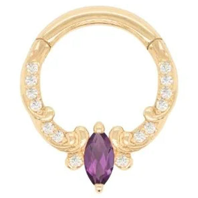 "Coterie" Hinge Ring / Clicker in Gold with Amethyst & CZ's