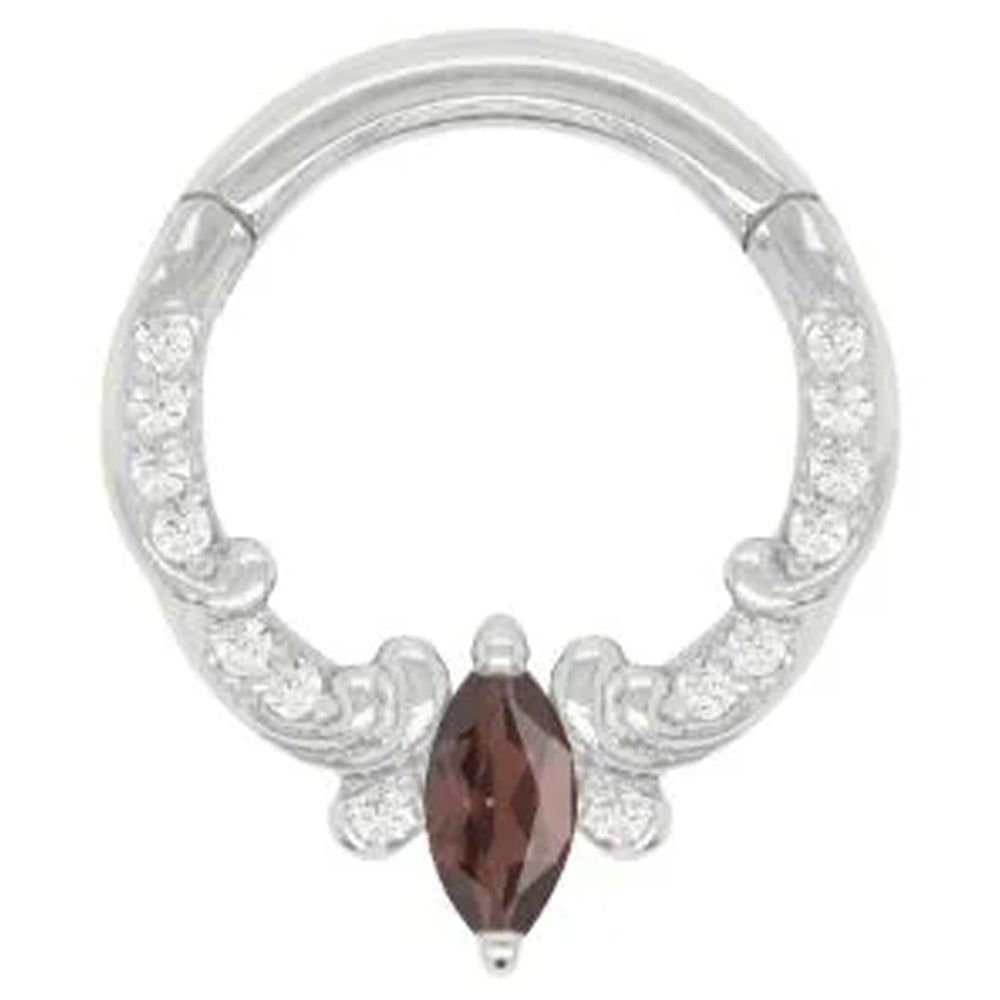 "Coterie" Hinge Ring / Clicker in Gold with Garnet & CZ's