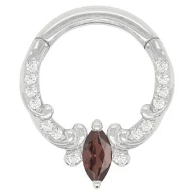 "Coterie" Hinge Ring / Clicker in Gold with Garnet & CZ's
