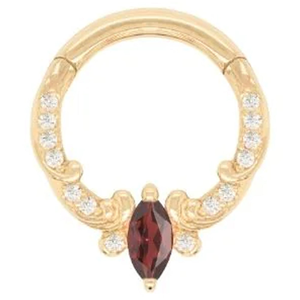"Coterie" Hinge Ring / Clicker in Gold with Garnet & CZ's
