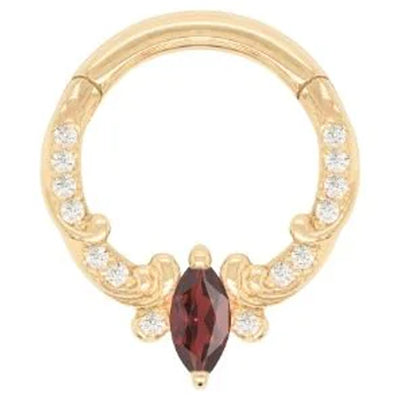 "Coterie" Hinge Ring / Clicker in Gold with Garnet & CZ's