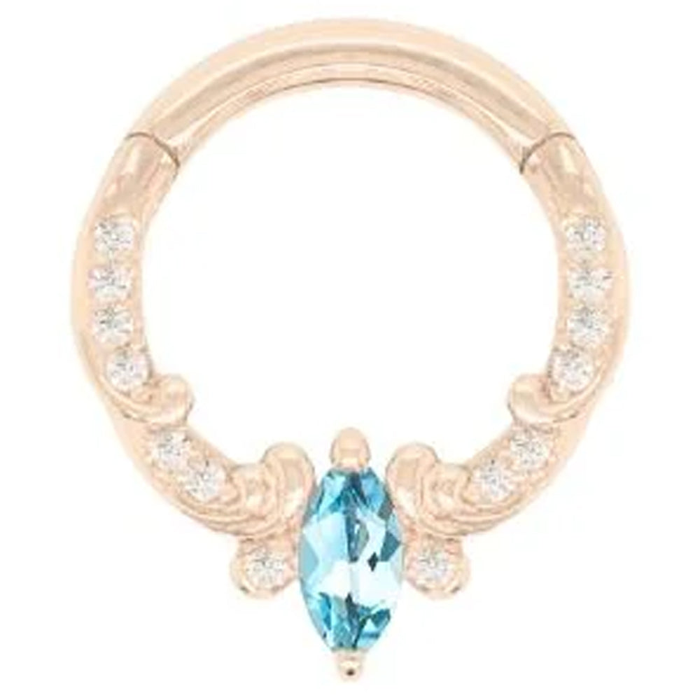 "Coterie" Hinge Ring / Clicker in Gold with London Blue Topaz & CZ's