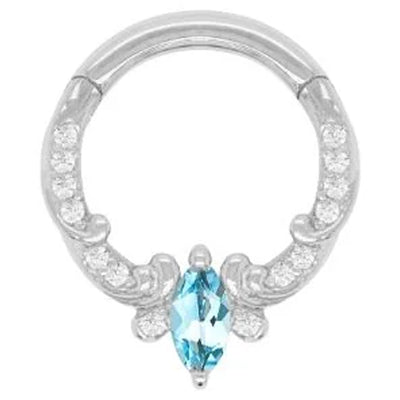 "Coterie" Hinge Ring / Clicker in Gold with London Blue Topaz & CZ's