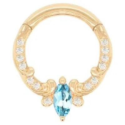 "Coterie" Hinge Ring / Clicker in Gold with London Blue Topaz & CZ's