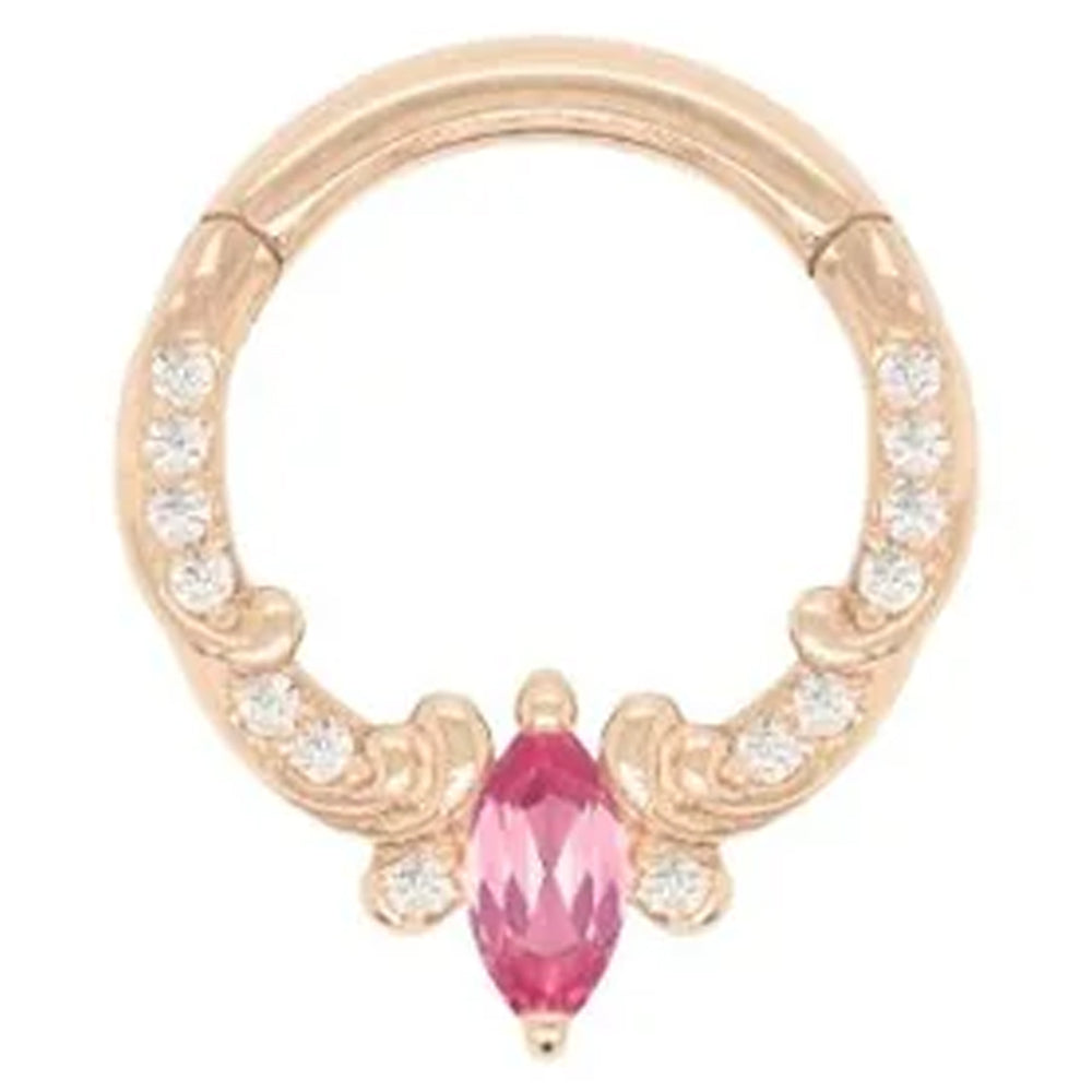 "Coterie" Hinge Ring / Clicker in Gold with Pink Tourmaline & CZ's