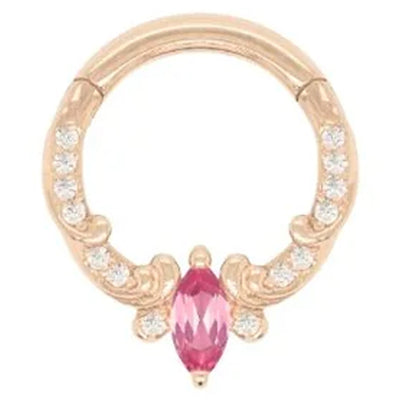 "Coterie" Hinge Ring / Clicker in Gold with Pink Tourmaline & CZ's