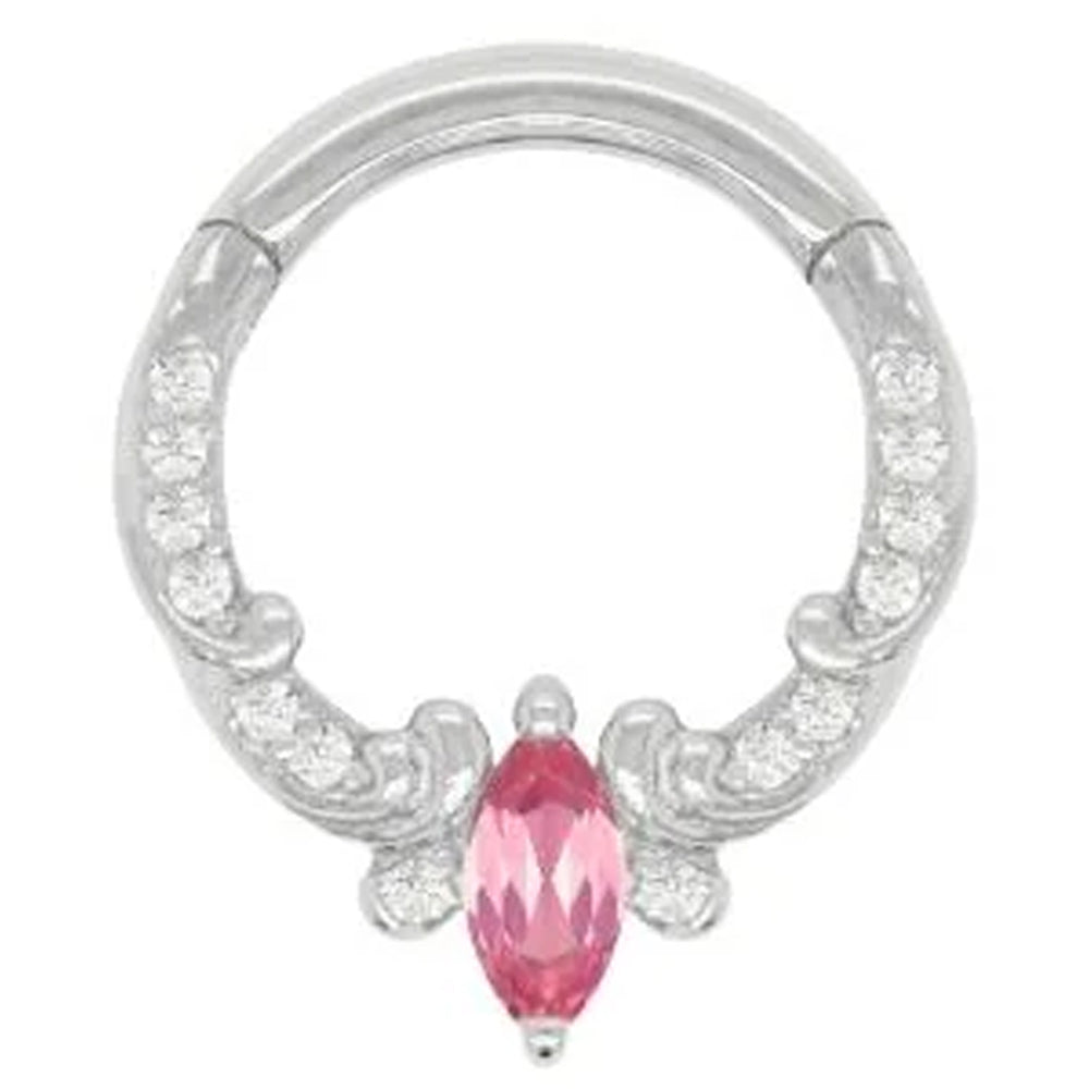 "Coterie" Hinge Ring / Clicker in Gold with Pink Tourmaline & CZ's