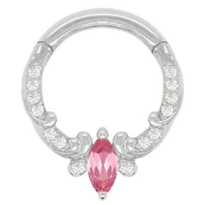 "Coterie" Hinge Ring / Clicker in Gold with Pink Tourmaline & CZ's
