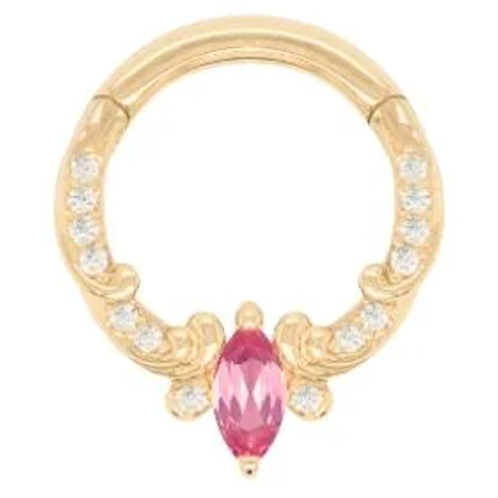 "Coterie" Hinge Ring / Clicker in Gold with Pink Tourmaline & CZ's