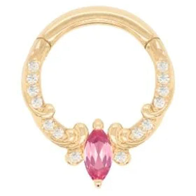 "Coterie" Hinge Ring / Clicker in Gold with Pink Tourmaline & CZ's