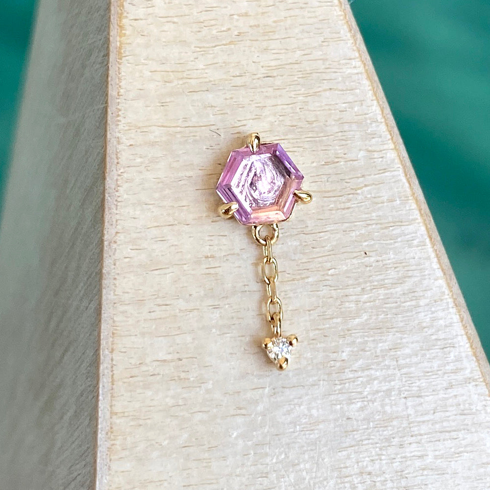 threadless: Hexagon with Chain End in Gold with Pink Sapphire & Diamond