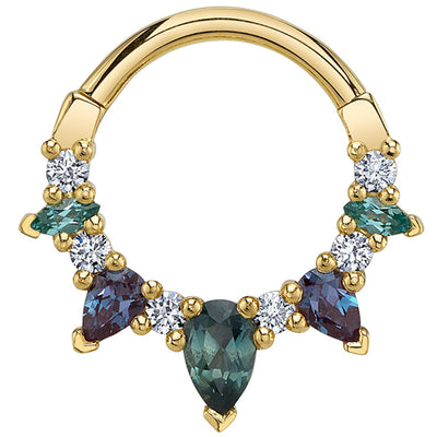 "Leann" Hinge Ring in Gold with Diamond, Chatham Paraiba Spinel, Chatham Alexandrite & Grey Sapphire