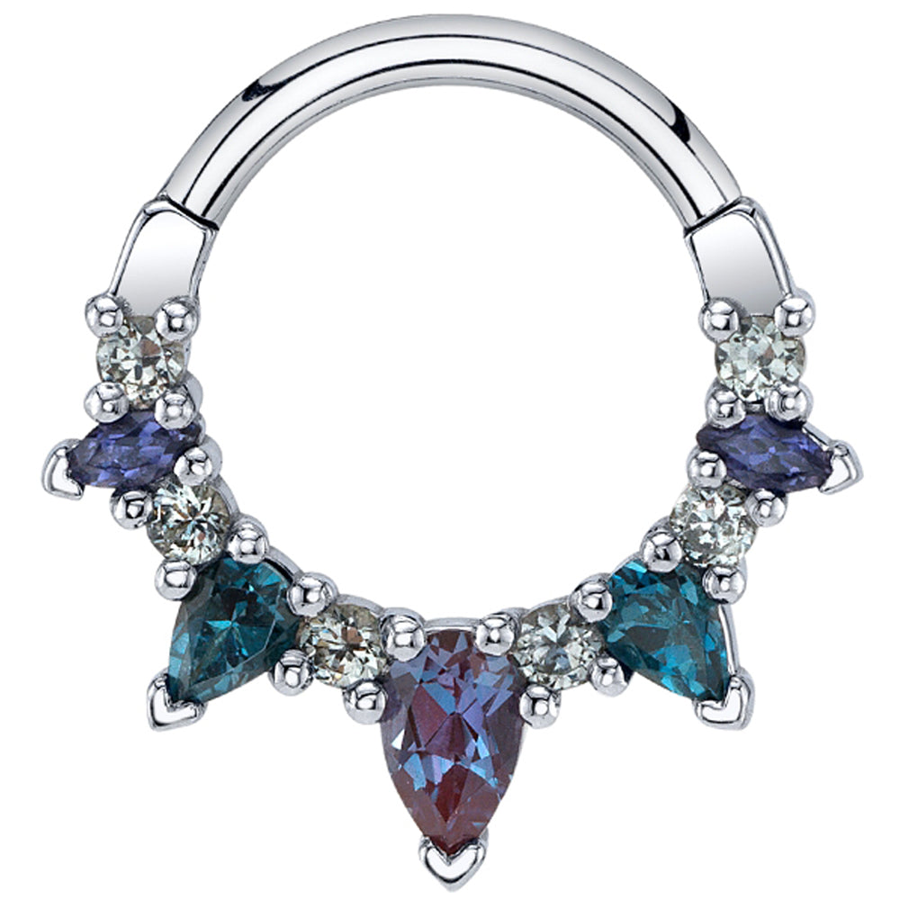 "Leann" Hinge Ring in Gold with Grey Sapphire, Iolite, London Blue Topaz & Chatham Alexandrite