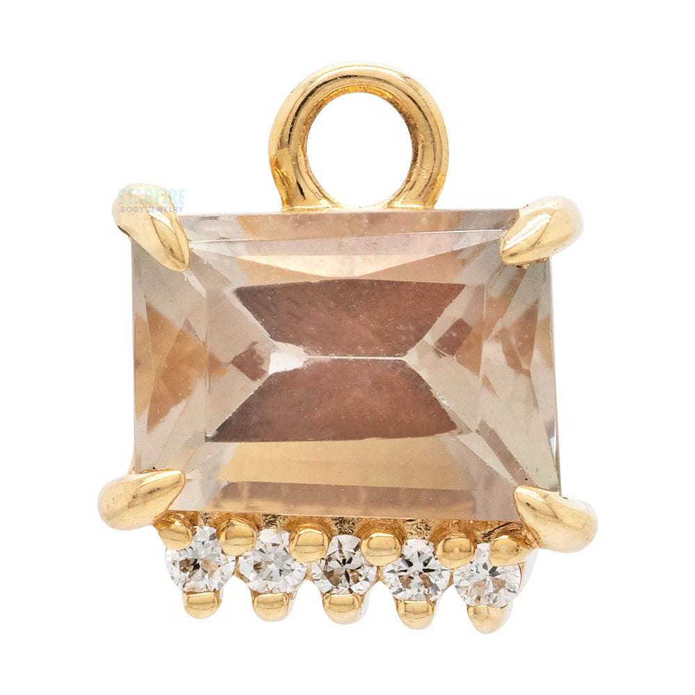 Claw Set Freeform Sunstone Charm in Gold with Diamonds