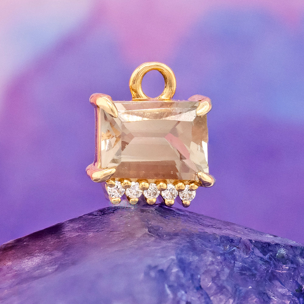 Claw Set Freeform Sunstone Charm in Gold with Diamonds