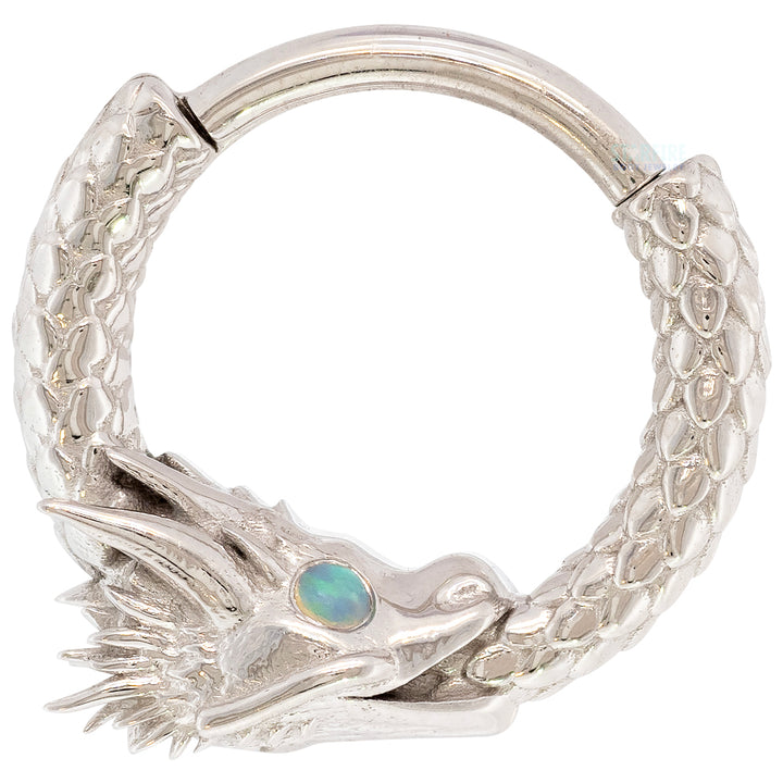 Ouroboros Dragon Hinge Ring in Gold with Genuine White Opals
